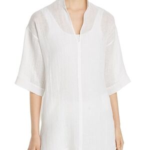 Eileen Fisher Organic 100% Linen White Tunic Top Coastal Beachy SZ L/XL Like New